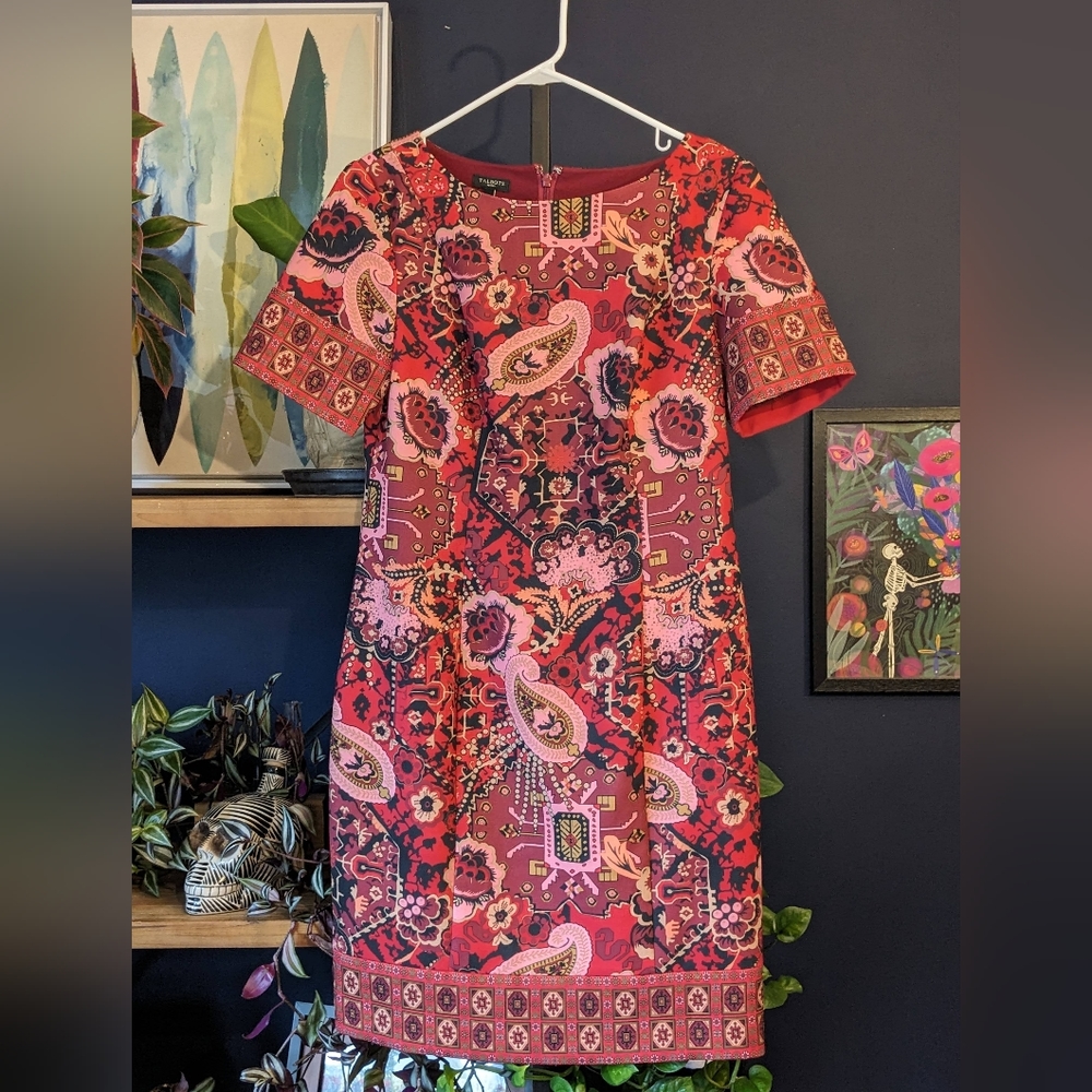 Talbots Red and Pink Paisley Print Dress women's size 8 petite